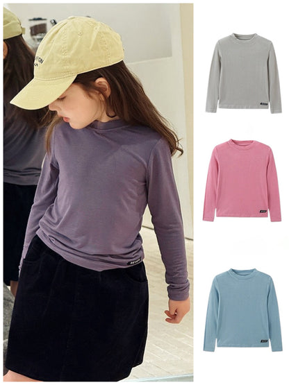 【100-160cm】ソリッドロングスリーブTシャツ