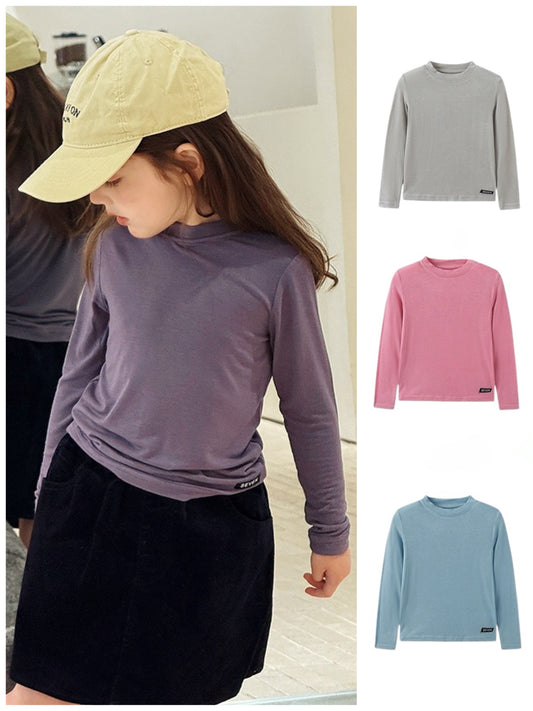 【100-160cm】ソリッドロングスリーブTシャツ