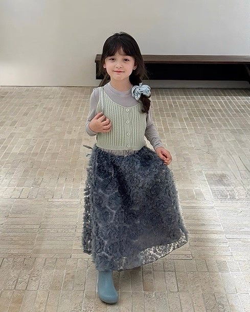 【100-160cm】フラワーチュールロングスカート