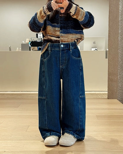 【100-160cm】ドローコード付き ジーンズ