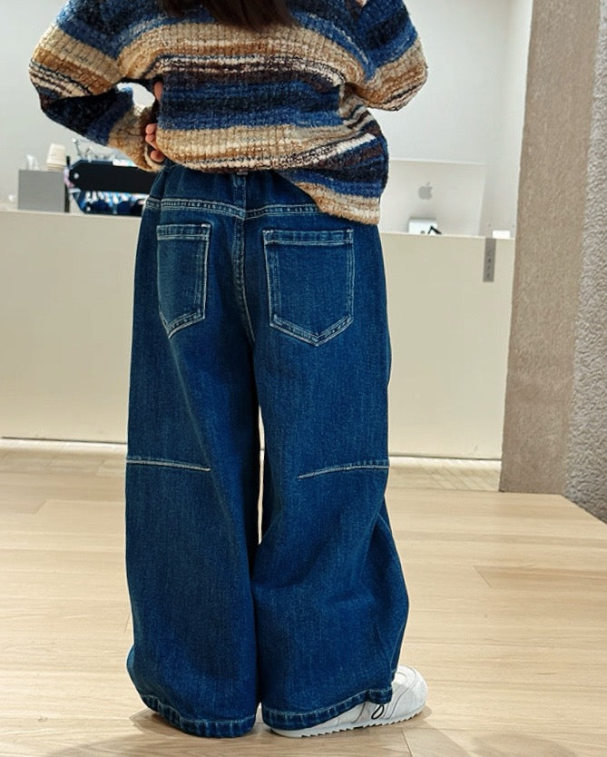 【100-160cm】ドローコード付き ジーンズ