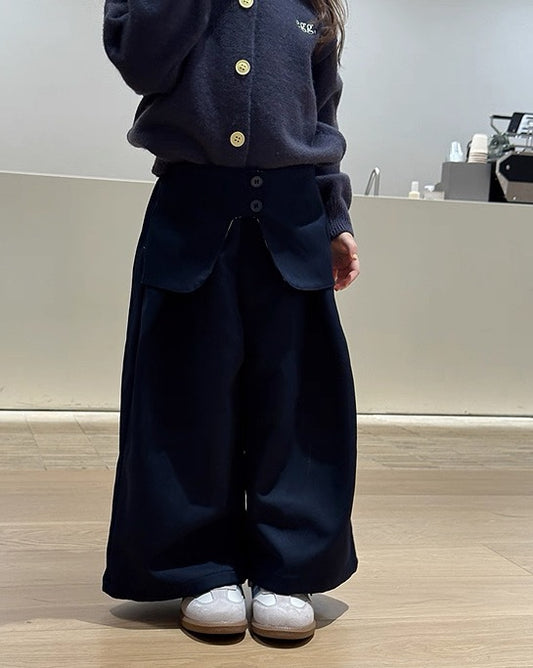 【100-160cm】レイヤード風 ワイド ロングパンツ