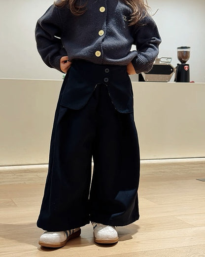 【100-160cm】レイヤード風 ワイド ロングパンツ