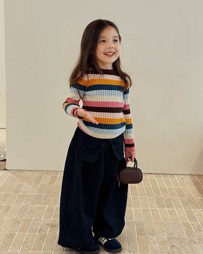 【100-160cm】レイヤード風 ワイド ロングパンツ