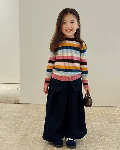 【100-160cm】カラフルボーダー リブトップス
