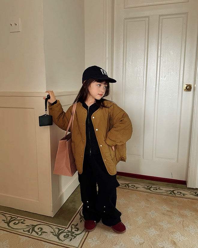 【100-160cm】キルティング ノーカラー コート