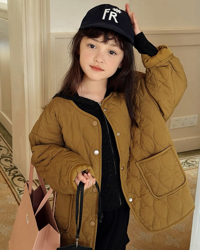 【100-160cm】キルティング ノーカラー コート