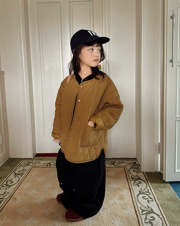 【100-160cm】キルティング ノーカラー コート