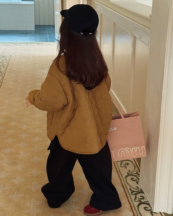 【100-160cm】キルティング ノーカラー コート