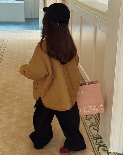 【100-160cm】キルティング ノーカラー コート