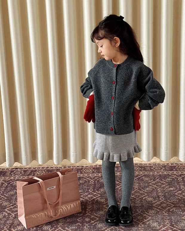 【100-160cm】レッドボタン ニットカーディガン