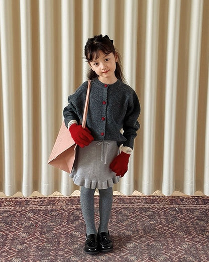 【100-160cm】レッドボタン ニットカーディガン