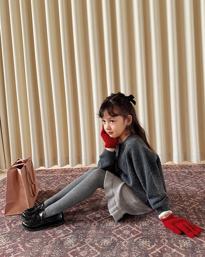 【100-160cm】レッドボタン ニットカーディガン