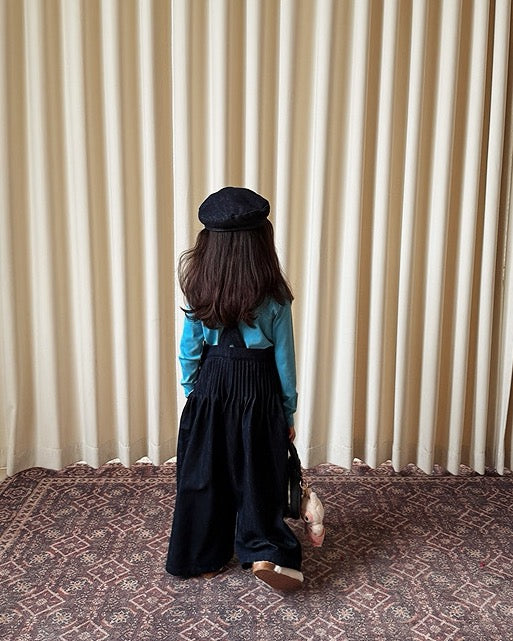 【100-160cm】バックプリーツ デニム ワイドパンツ サロペット