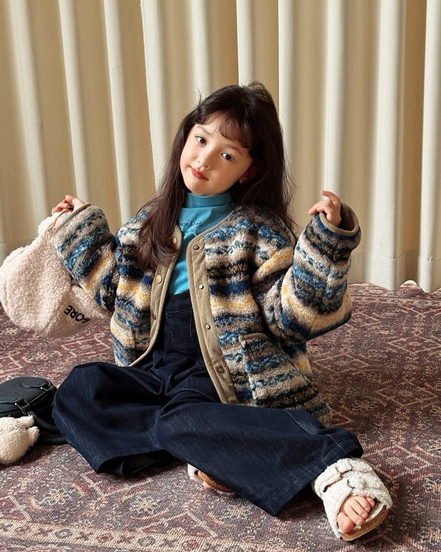 【100-160cm】裏キルティング ボア ノーカラー ジャケット