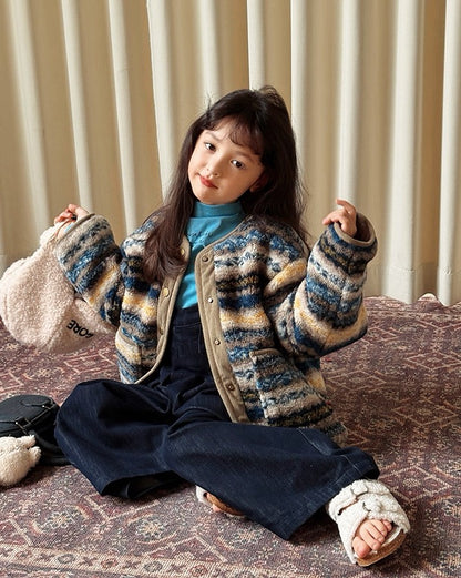 【100-160cm】裏キルティング ボア ノーカラー ジャケット