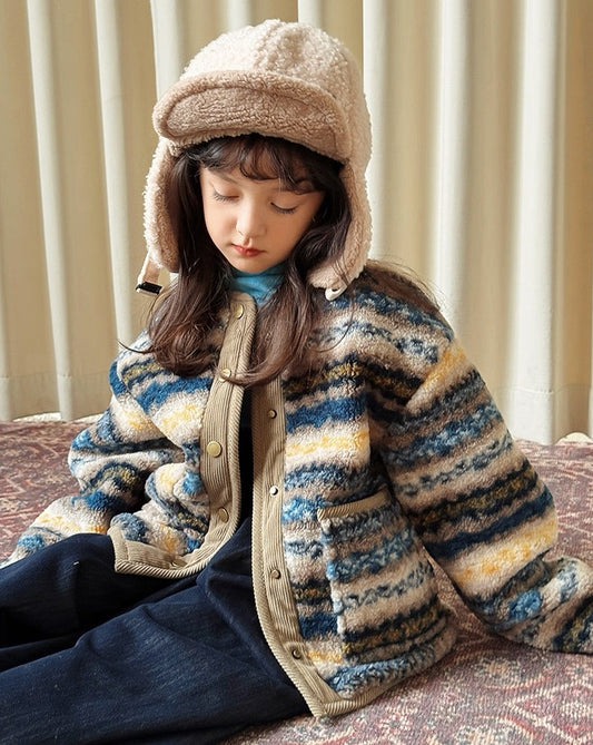 【100-160cm】裏キルティング ボア ノーカラー ジャケット