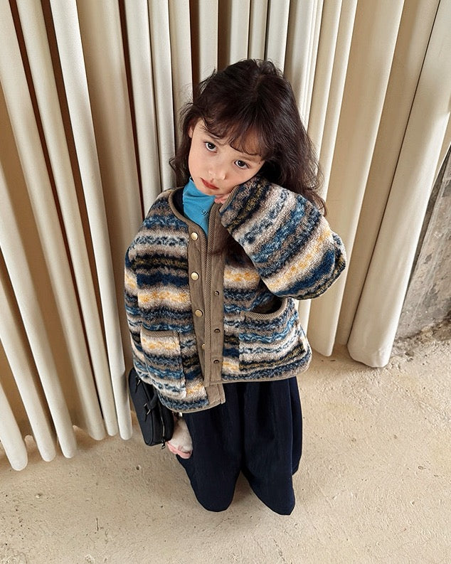 【100-160cm】裏キルティング ボア ノーカラー ジャケット