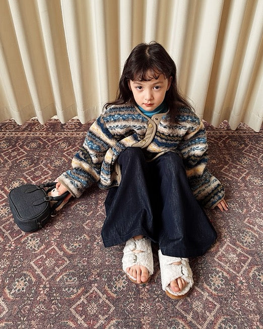 【100-160cm】裏キルティング ボア ノーカラー ジャケット