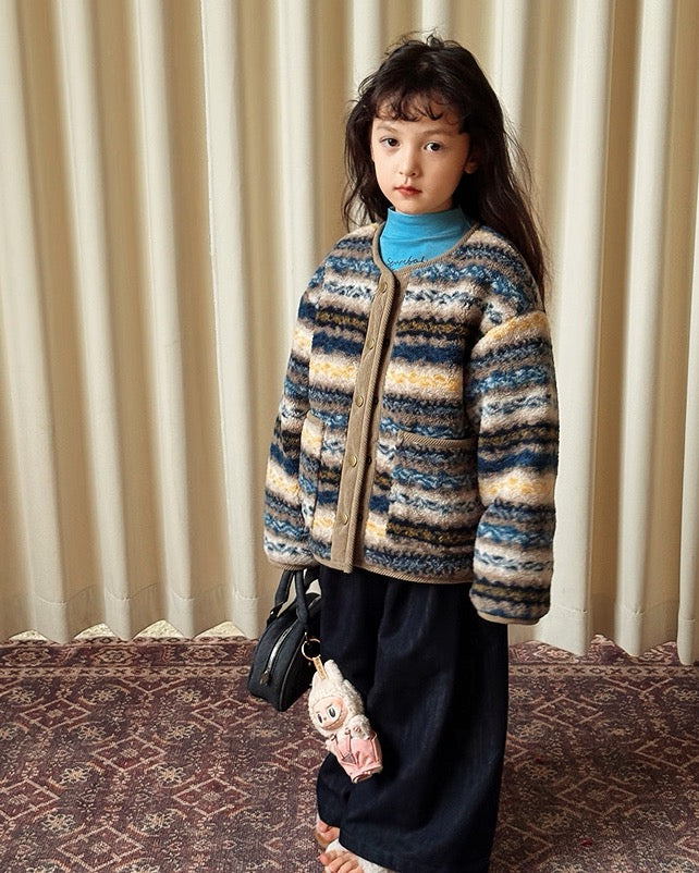 【100-160cm】裏キルティング ボア ノーカラー ジャケット