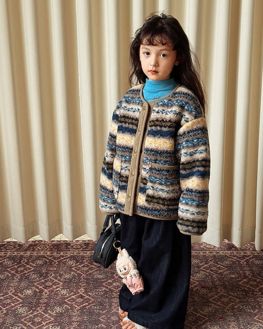 【100-160cm】裏キルティング ボア ノーカラー ジャケット