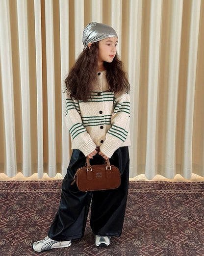 【100-160cm】フェイクレザー ワイドパンツ