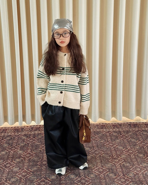 【100-160cm】フェイクレザー ワイドパンツ