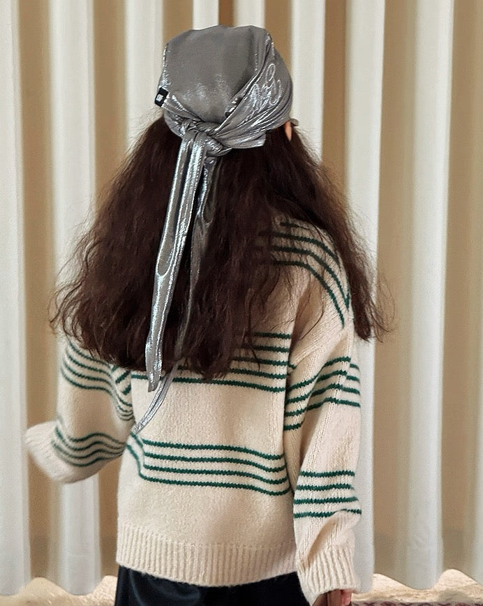 【100-160cm】アクリル ボーダー ニット カーディガン