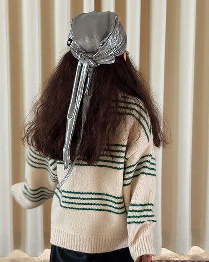 【100-160cm】アクリル ボーダー ニット カーディガン