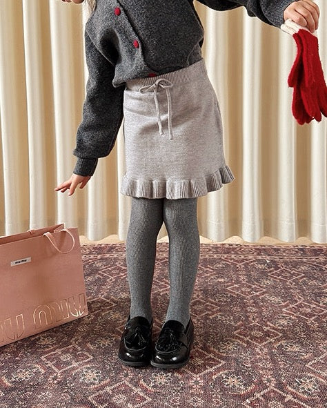 【100-160cm】裾フリル ニットスカート