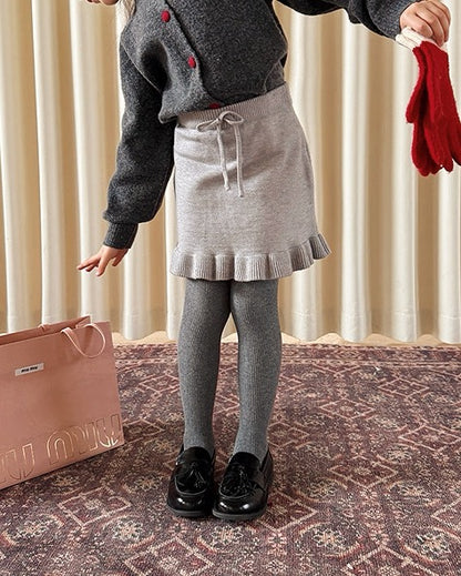 【100-160cm】裾フリル ニットスカート