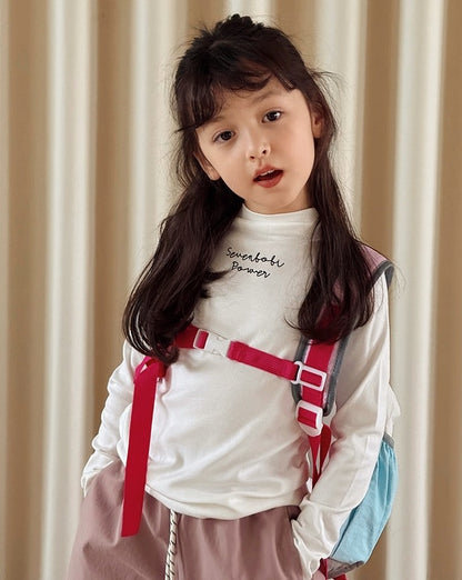 【100-160cm】ハイネック ロングスリーブ Tシャツ