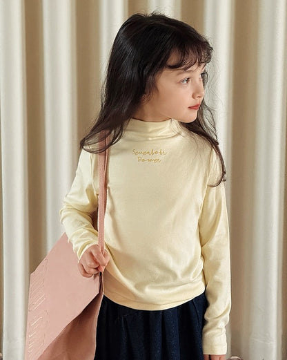 【100-160cm】ハイネック ロングスリーブ Tシャツ