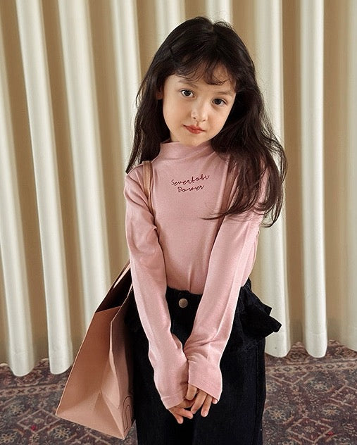 【100-160cm】ハイネック ロングスリーブ Tシャツ