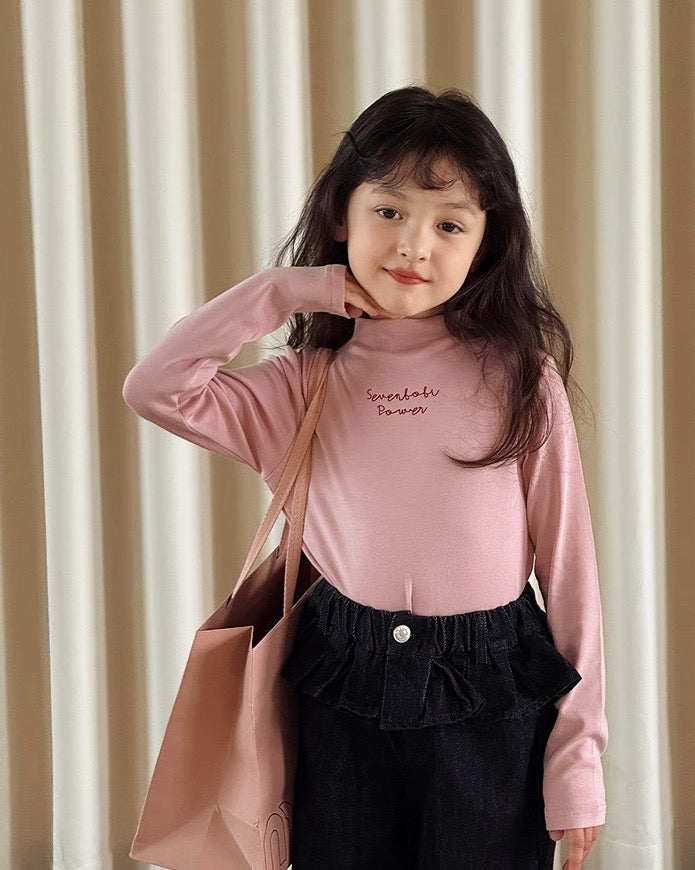 【100-160cm】ハイネック ロングスリーブ Tシャツ