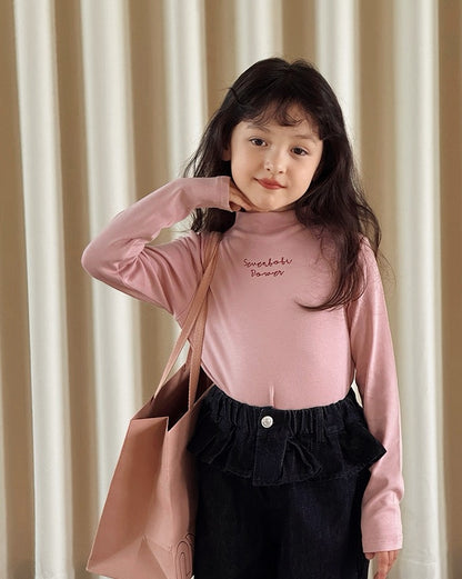 【100-160cm】ハイネック ロングスリーブ Tシャツ