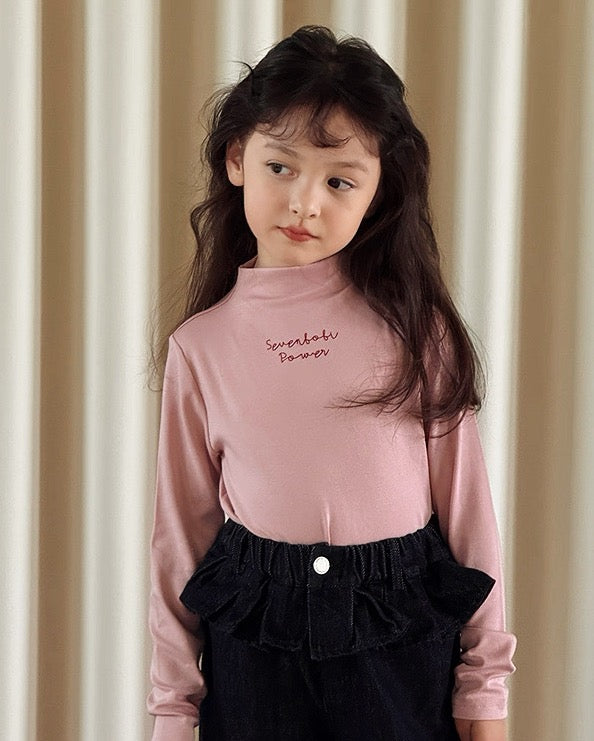 【100-160cm】ハイネック ロングスリーブ Tシャツ