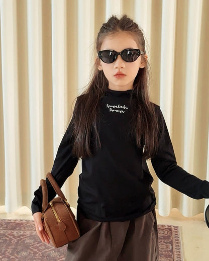 【100-160cm】ハイネック ロングスリーブ Tシャツ