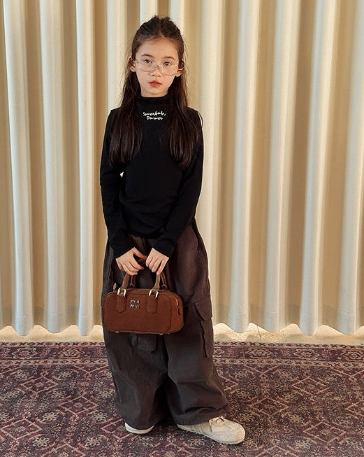 【100-160cm】ハイネック ロングスリーブ Tシャツ