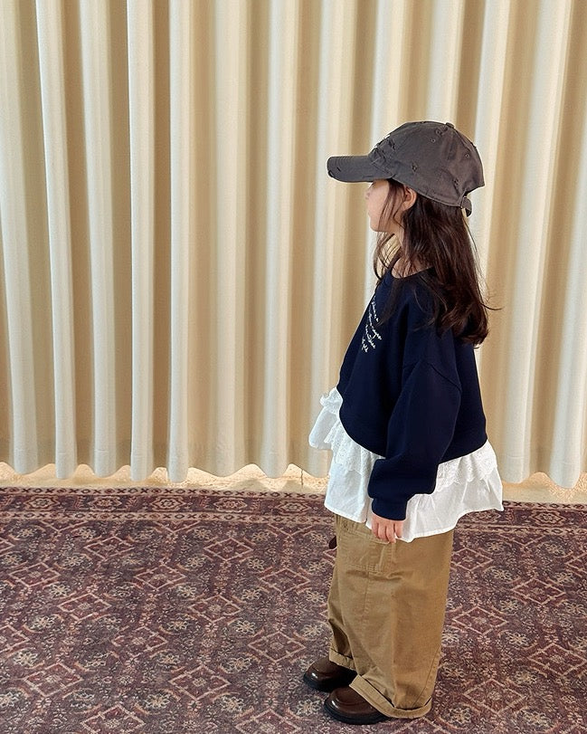 【100-160cm】レイヤードレーススウェットプルオーバー