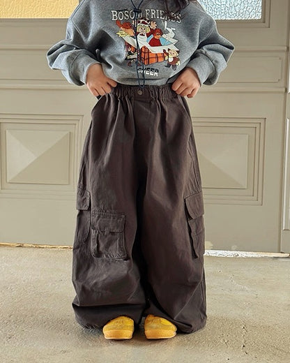 【100-160cm】ワイドカーゴパンツ