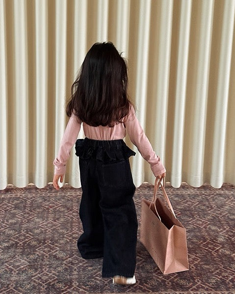 【100-160cm】ウエストフリルジーンズ