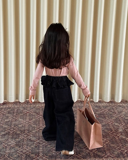 【100-160cm】ウエストフリルジーンズ