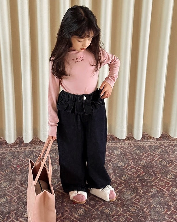 【100-160cm】ウエストフリルジーンズ