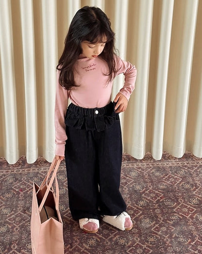 【100-160cm】ウエストフリルジーンズ