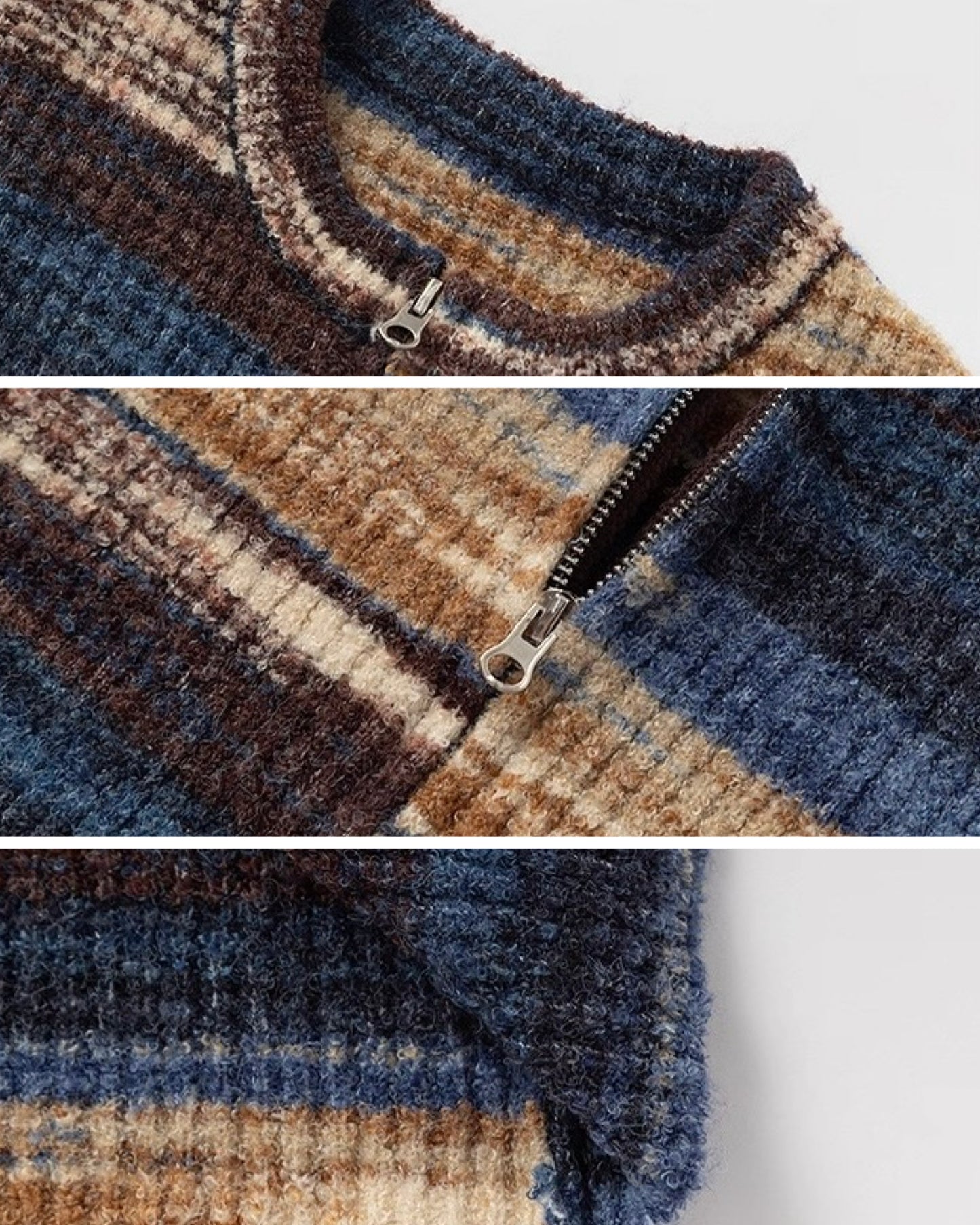 【100-160cm】ダブルジップ 配色ボーダーカーディガン