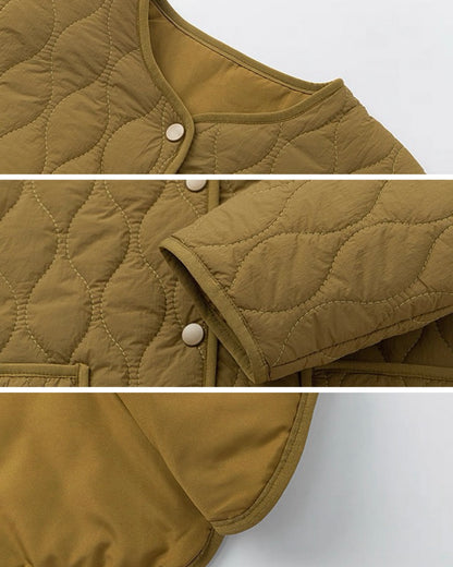 【100-160cm】キルティング ノーカラー コート