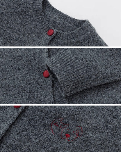 【100-160cm】レッドボタン ニットカーディガン