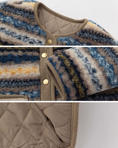 【100-160cm】裏キルティング ボア ノーカラー ジャケット