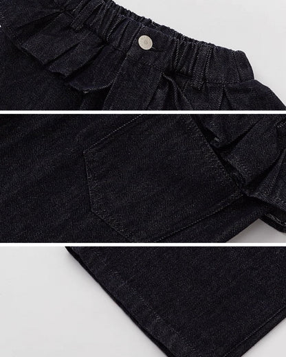 【100-160cm】ウエストフリルジーンズ